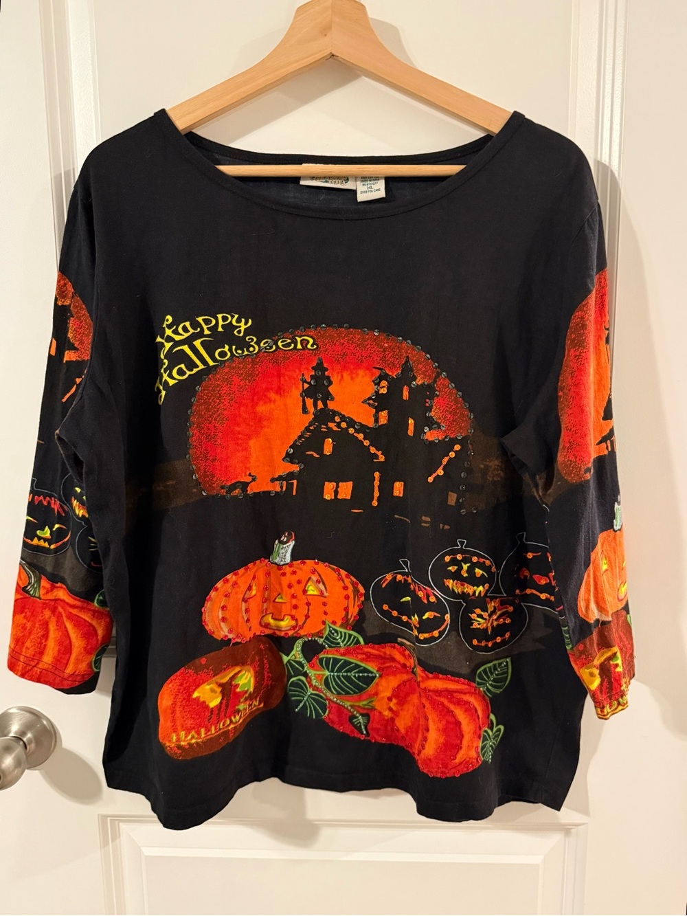 Vintage Women’s Halloween Quarter Sleeve Sequined Y2K Whimsigoth Grandmacore Top